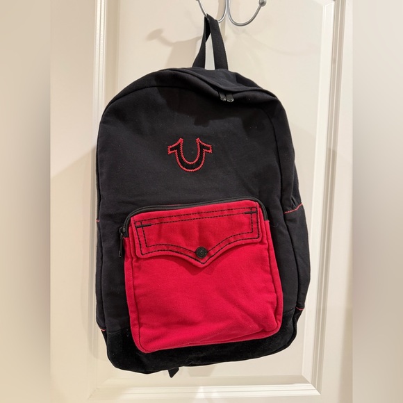 True Religion Black and Red Backpack with Logo ~ Used 1X - Picture 6 of 6